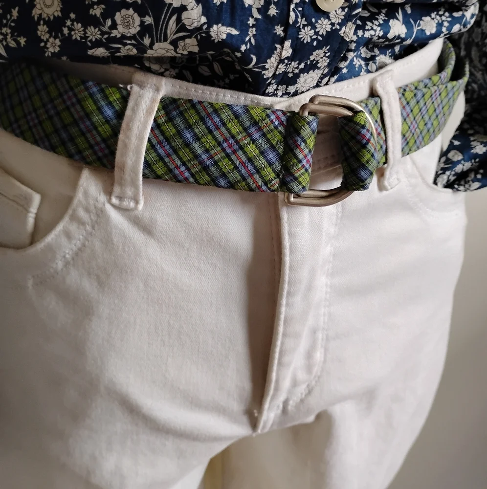 L. L. Bean Plaid Cotton D-Ring Belt Green Blue Plaid Preppy Classic Cotton M/L - Picture 3 of 6